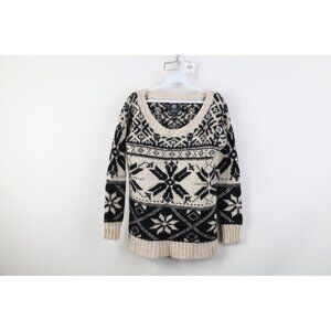 Vtg Y2K American Eagle Womens Medium Babydoll Snowflake Wool Alpaca Knit Sweater